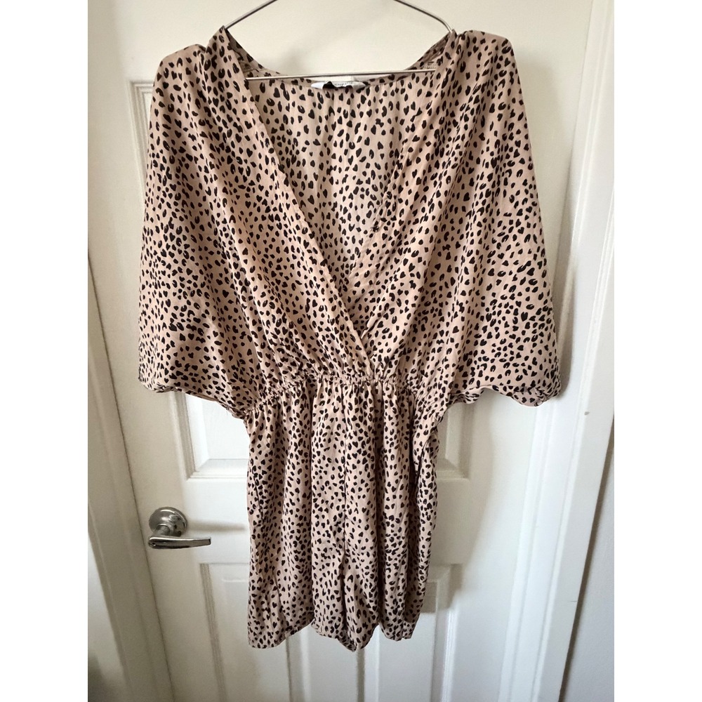 Cupshe Heart Leopard Print V-Neck Romper Tan Black Kimono Sleeve Large